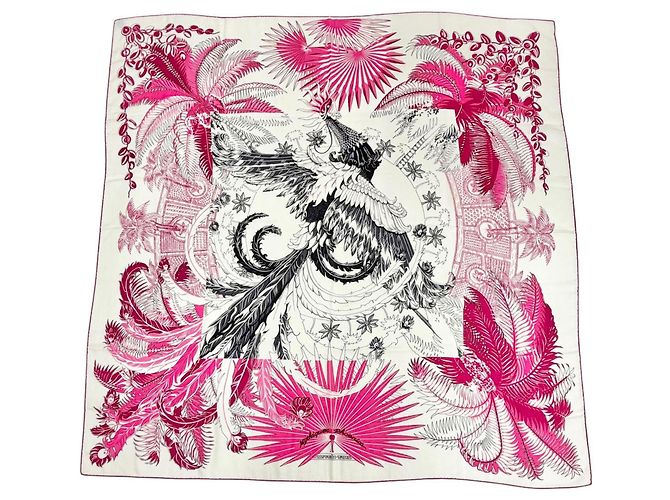 Hermès Sciarpa in cashmere e seta Hermes Mythiques Phoenix Rosa 