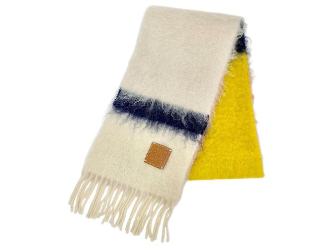 Echarpe de lã e mohair Loewe em Marfim e Multicor Cru