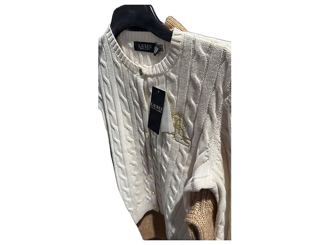 Ralph Lauren Strickjacke mit Zopfmuster und Monogramm Roh