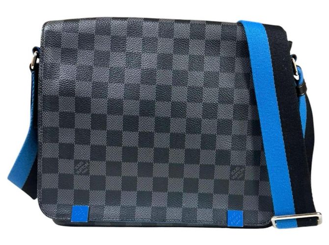 Borsa a tracolla Louis Vuitton District PM NM Damier Graphite Nero Blu