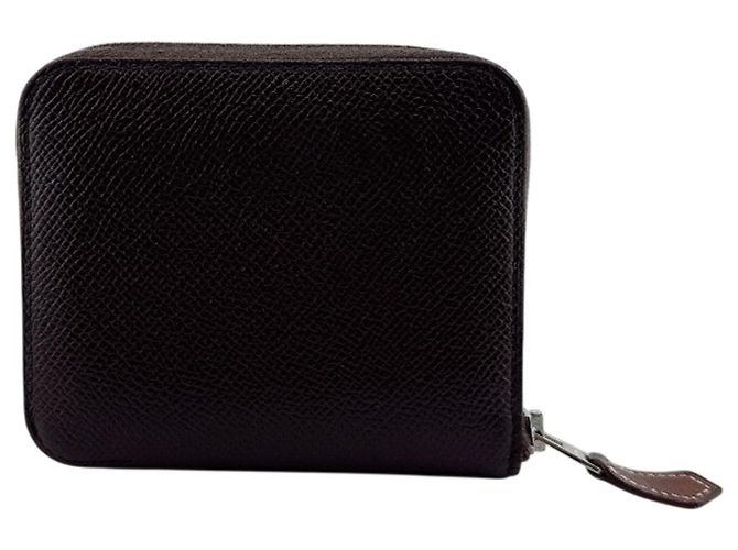 Hermès Portafoglio compatto Hermes Azap Mini Zip in pelle marrone e seta