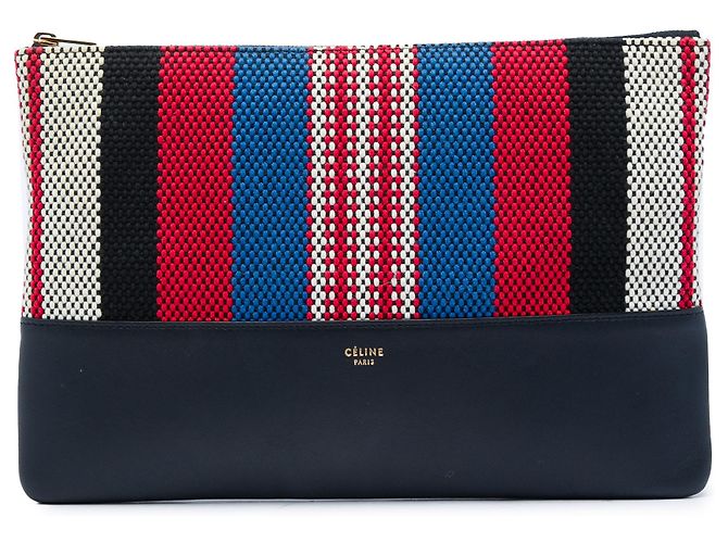 Céline Pochette Solo Listrada em Canvas Preto Celine