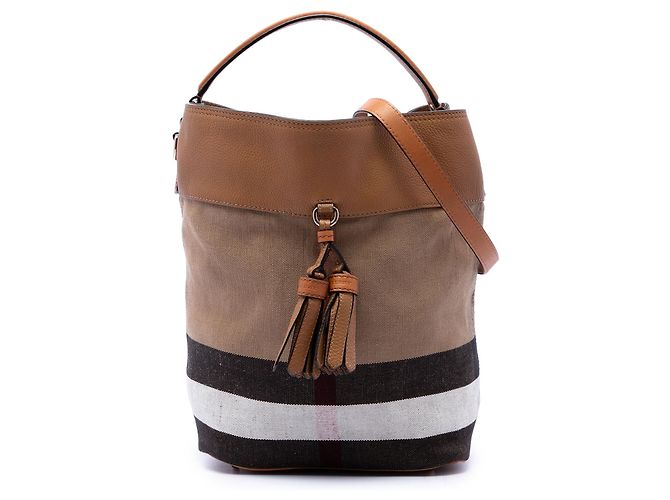 Borsa a secchiello Ashby in tela Mega Check marrone e pelle di vitello granulata Burberry, misura Medium Marrone chiaro