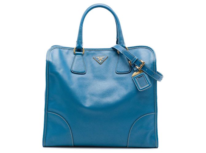 Cabas de shopping Prada Blue Saffiano Lux Bleu