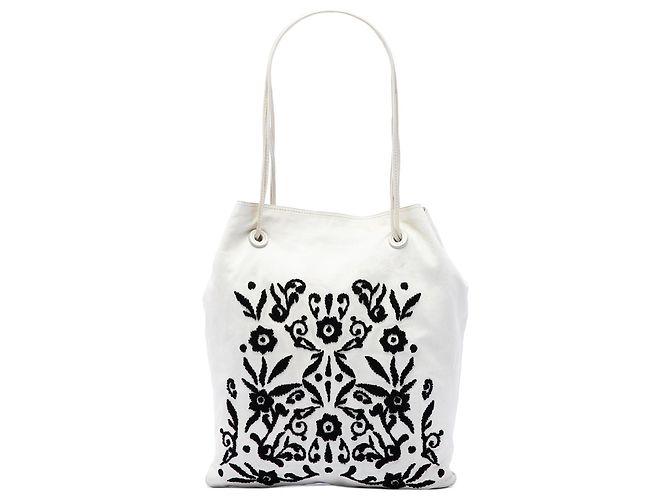 Prada White Nappa Ricamo Tote Weiß