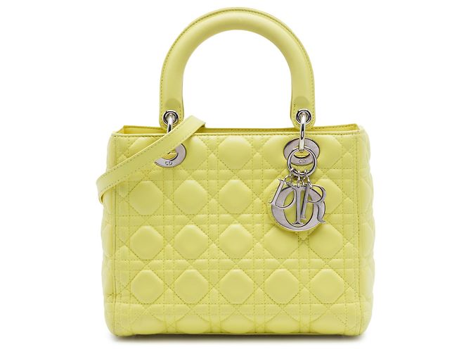 Lady Dior aus gelbem Lammleder Cannage, Größe Medium