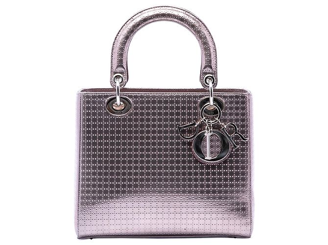 Dior Purple Medium Metallic Patent Microcannage Lady Dior Violet