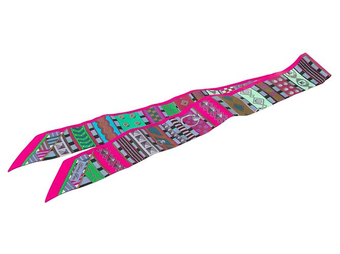 Lenço Twilly de seda Hermès Pink Colliers de Chiens Rosa
