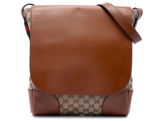 Bolsa transversal Gucci em lona GG bege e couro de bezerro