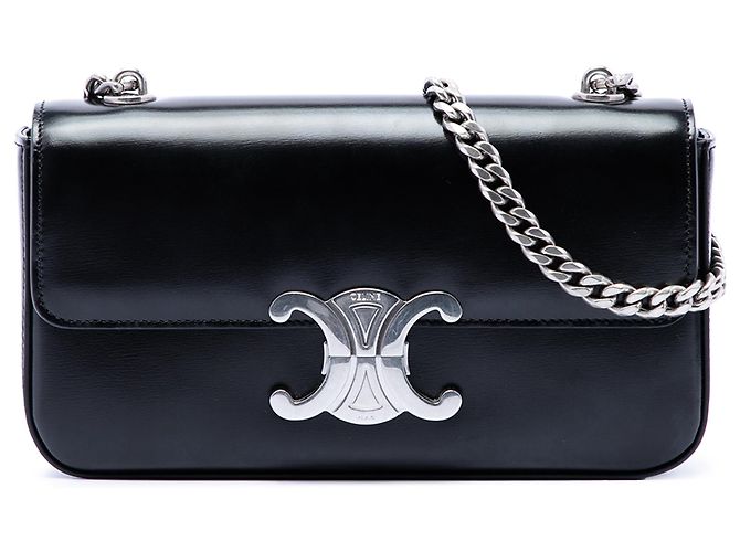 Céline Borsa a tracolla Celine Triomphe Claude in pelle di vitello lucida nera Nero