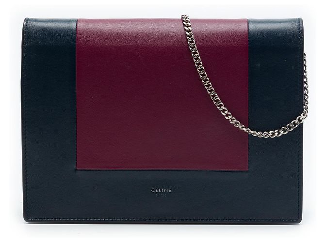 16 Céline Cartera con cadena de cuero rojo Celine Roja Burdeos