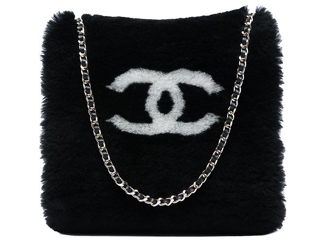 Bolsa de ombro Chanel Black CC em shearling Preto