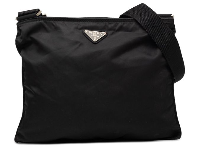 Borsa a tracolla Prada Black Tessuto Zip Top Nero