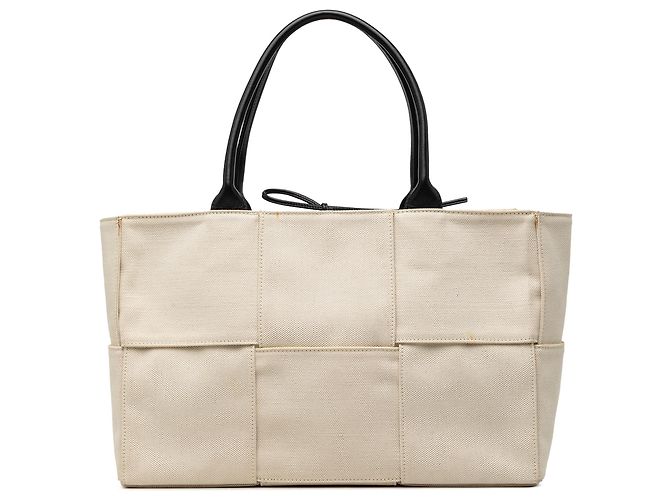 Bottega Veneta White Medium Canvas Maxi Intrecciato Arco Tote Tasche