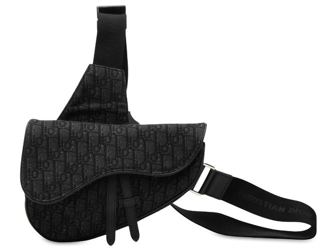 Bolsa transversal Saddle em lona Oblique preta da Dior Preto