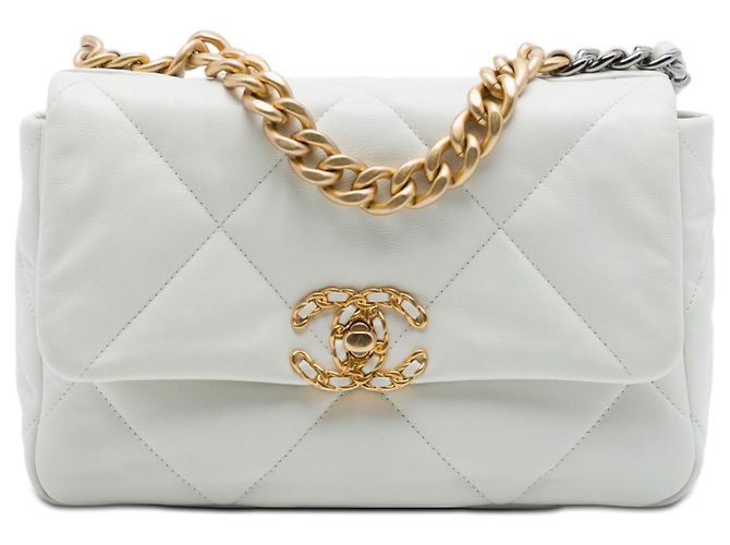 Chanel White Medium Lambskin 19 Flap Blanc