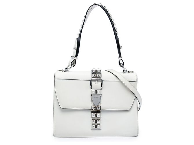 Bolsa Elektra com tachas em couro City Calf e Saffiano branco da Prada