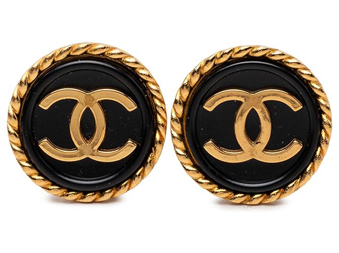 Boucles d'oreilles clips Chanel Gold CC plaqué or et émail