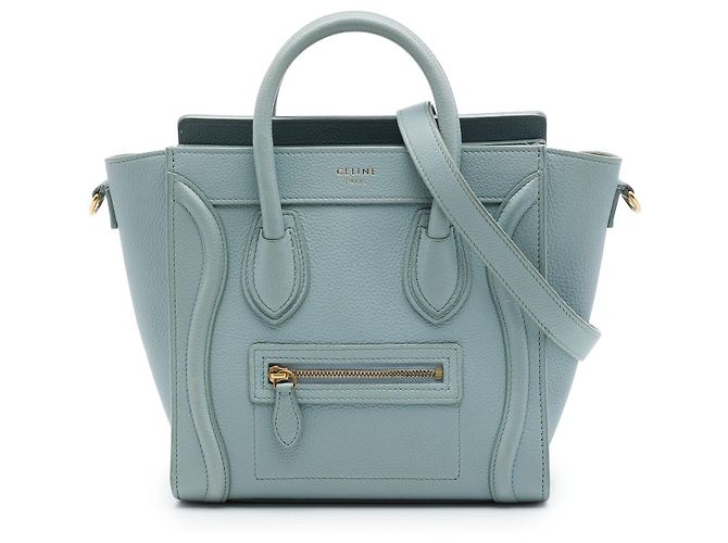 Luggage Céline Bolso Tote Celine Nano Blue de piel Azul Azul claro