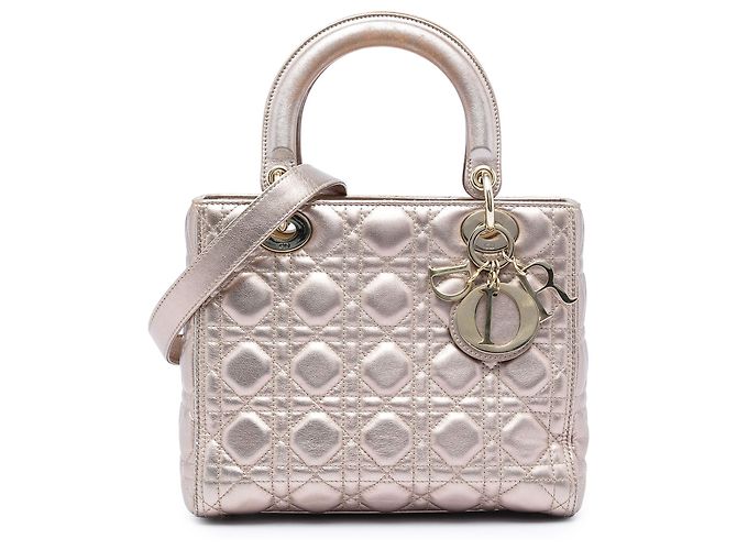 Dior Gold Medium Metallic Lambskin Cannage Lady Dior Doré