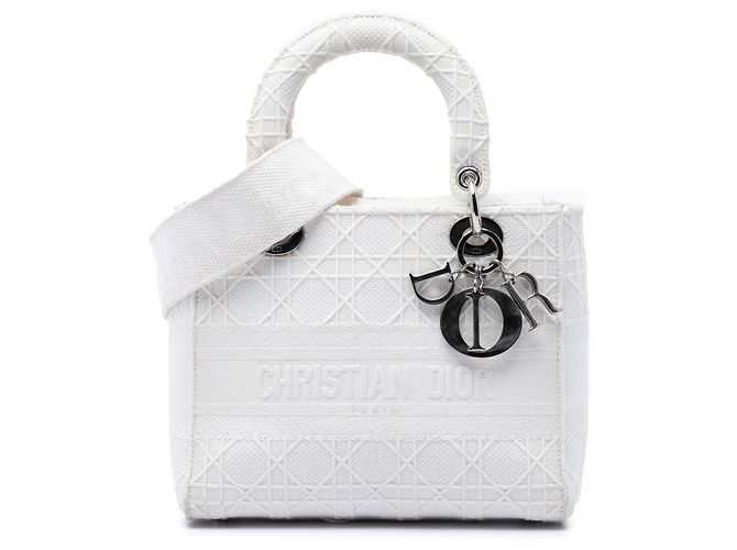 Dior Cannage Lady D Lite en toile blanche, taille Medium