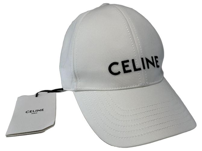 Céline Celine Logo Baseball Cap in White Cotton - Size L
