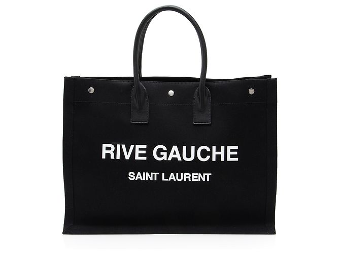 Tote Large Rive Gauche em canvas e couro de vitelo Saint Laurent Preto