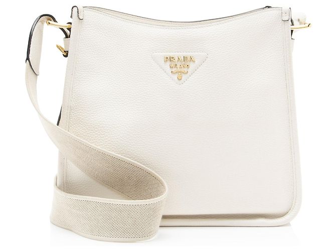 Prada Vitello Daino Logo Medium Soft Messenger White