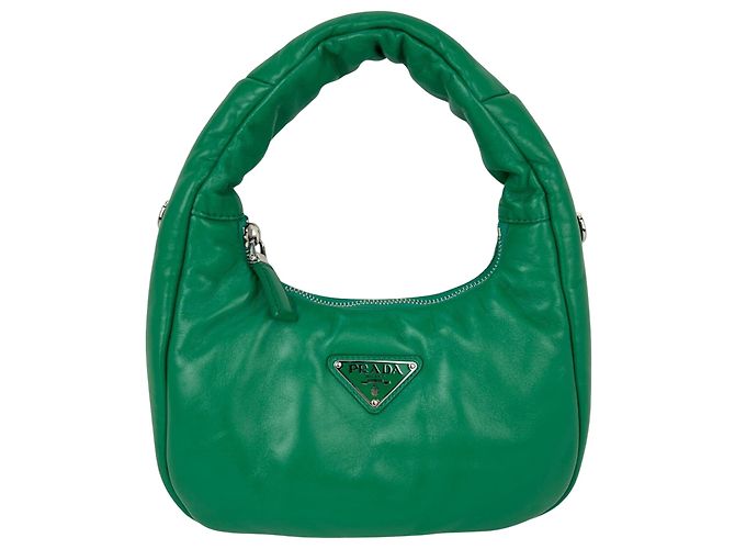 Bolsa de mão mini acolchoada em couro nappa macio verde Prada