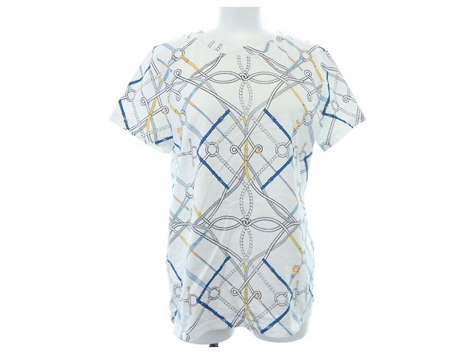 Hermès T-shirt Hermes PARCOURS SANS FAUTE Bianco Blu
