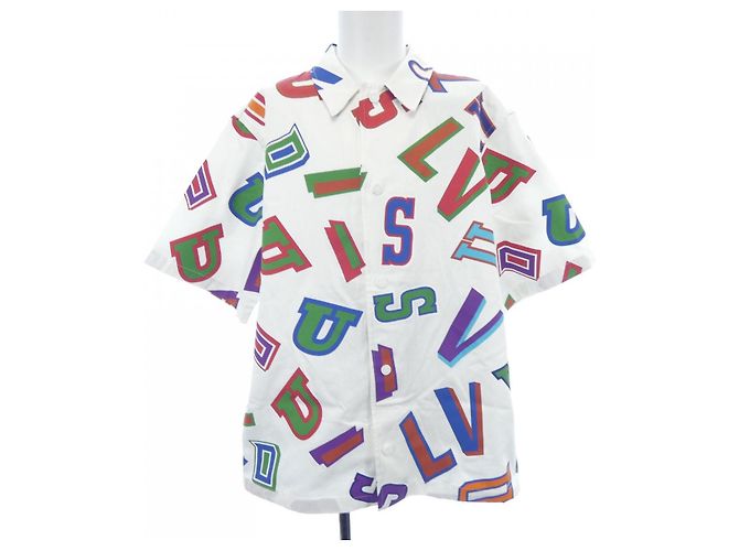 Camisa overshirt com letras de basquete NBA Louis Vuitton Branco Vermelho Azul