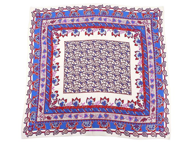 Lenço de seda Hermès Branco Vermelho Azul Cru