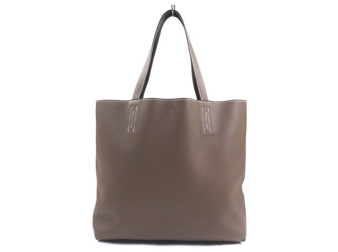 Bolsa Tote Hermès Double Sens45 Taurillon Clemence Marrom