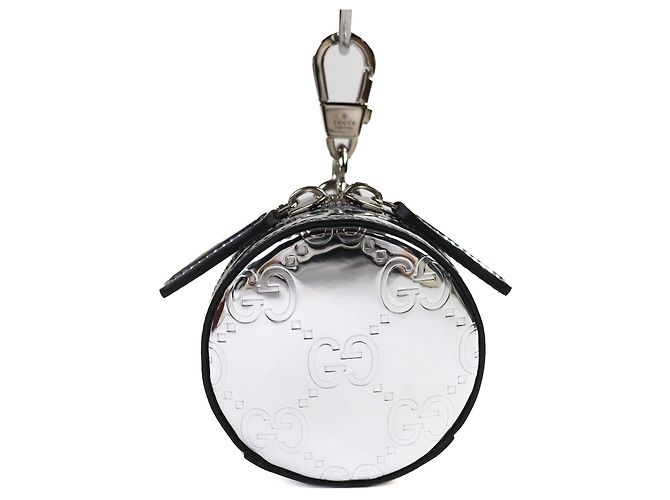 Gucci GG Pattern Patent Leather Pouch Silvery