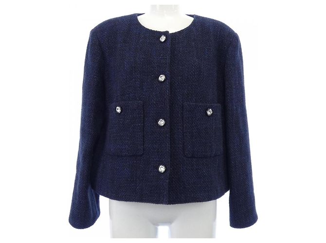 Chanel Collarless Jacket Blue Navy blue
