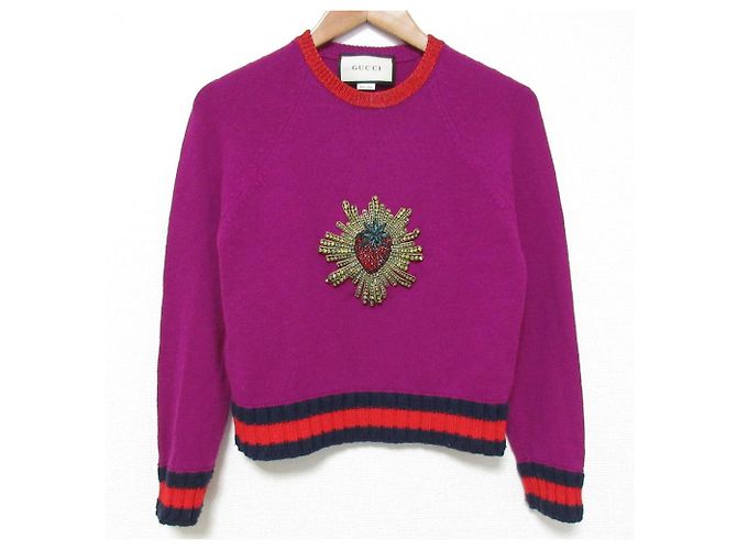 Gucci Strawberry Bijou Web Line Strickware Lila