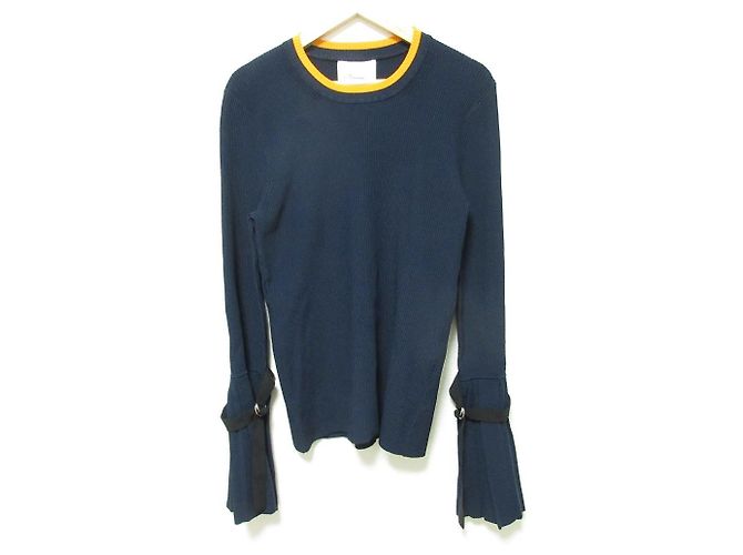 Autre Marque Top de malha canelada com mangas plissadas 3.1 Phillip Lim Azul Azul marinho