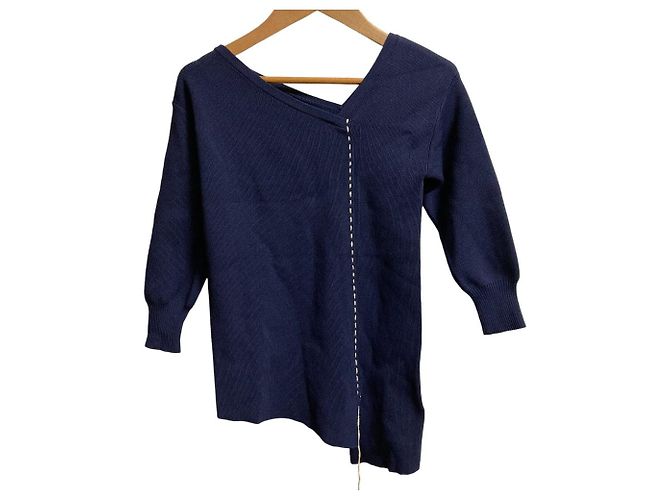 Autre Marque Asymmetrischer Rippstrickpullover RUMCHE Blau Marineblau