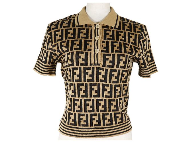 Polo de punto de algodón Zucca de Fendi Castaño