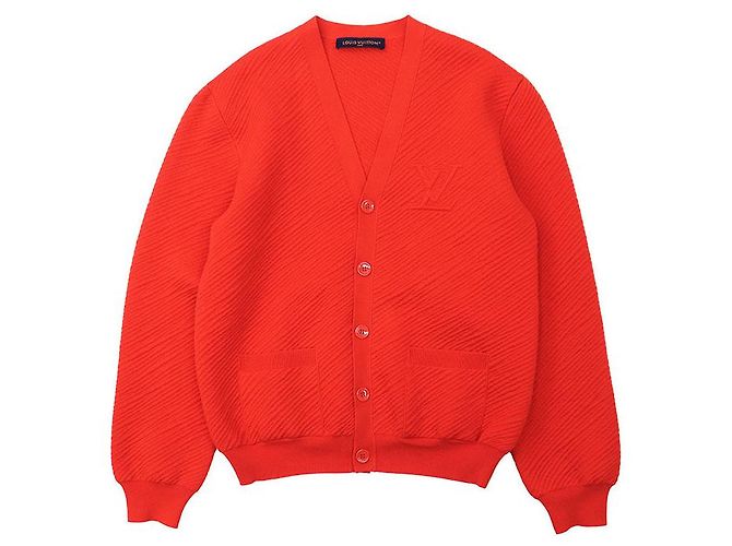 Wollstrickjacke mit geprägtem Louis Vuitton Logo Rot