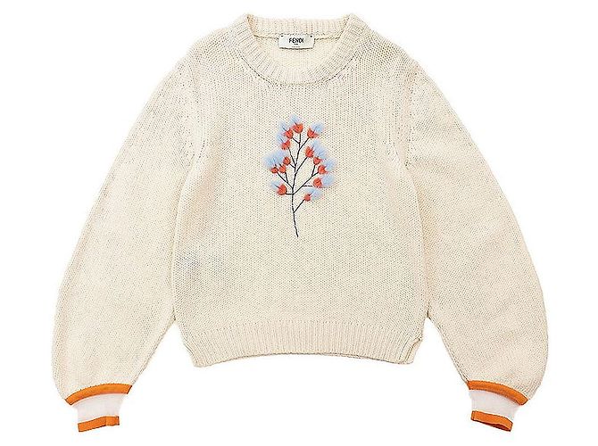Fendi Kaschmir-Strickpullover mit Marderstickerei Roh