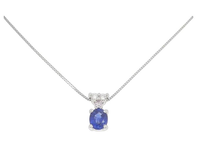 Autre Marque Saphir-Platin-Halskette Pt900 Pt850 Blau