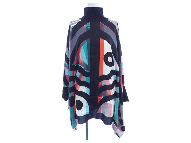 Hermès Top de seda Hermes Castaño Negro Blanco 