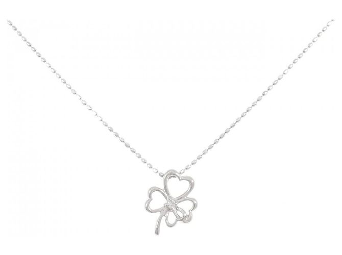 Autre Marque Platin-Diamant-Kleeblatt-Halskette Silber