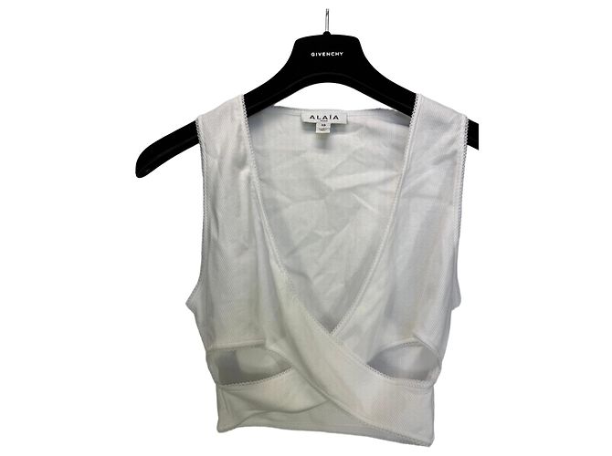 Top cropped de mistura de algodão canelado branco Alaïa