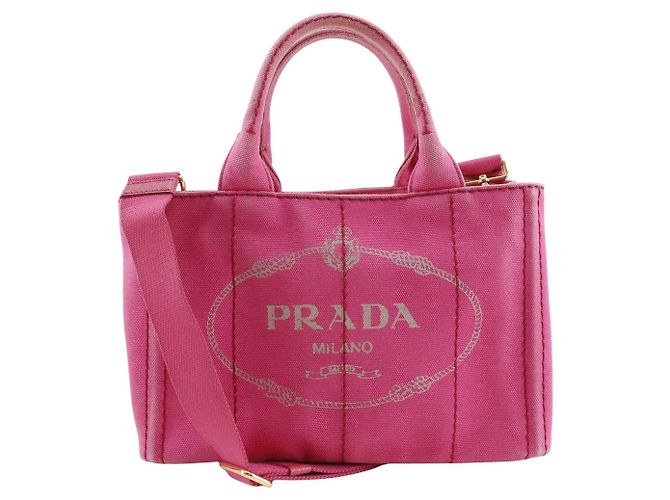 Bolsa 2way em lona Canapa Prada Rosa