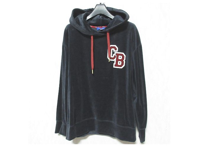 Autre Marque BLUE LABEL CRESTBRIDGE CB Wappen Velour Pullover Hoodie Schwarz