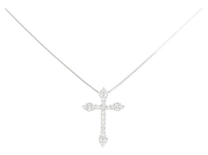 Autre Marque Collana a Croce con Diamanti Pt900 Pt850 Argento