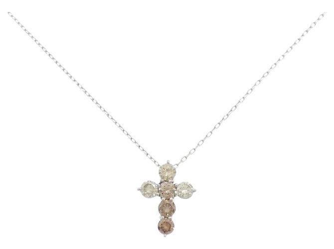 Autre Marque Collana a Croce con Diamanti PT900 PT850 Argento