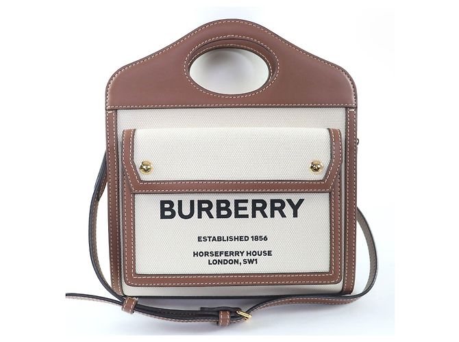 Bolsa de ombro 2way em lona de algodão e couro Burberry Pocket Marrom